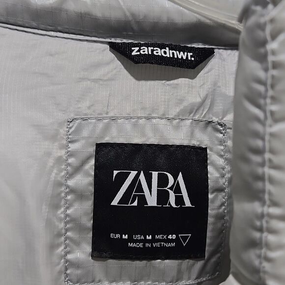 NEW ZARA Puffer Jacket Gray Full-zip Snap Medium - Picture 4 of 12